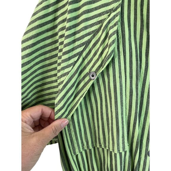 New Touch Vintage Womens Romper Size Large Green Striped Pockets Los Angeles - Picture 5 of 9